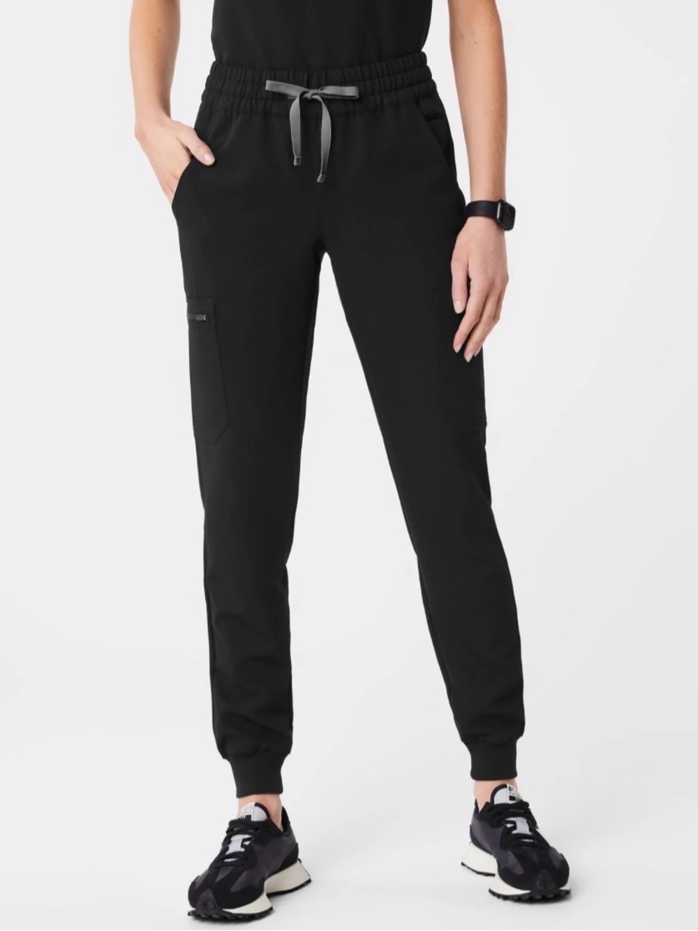 Figs Black Elastic Waist Jogger Pants with Grey Drawstring